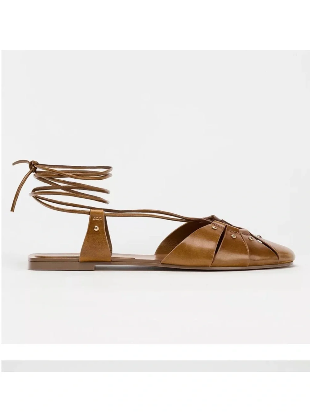 NWT Zara Leather Tied Cage Sandals Size 39